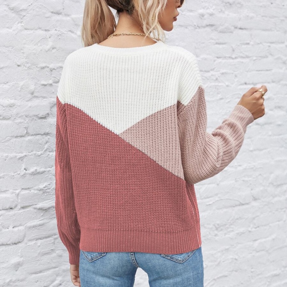 Boho Pink Charcoal Oversized Knit Sweater Top - Picture 6 of 7